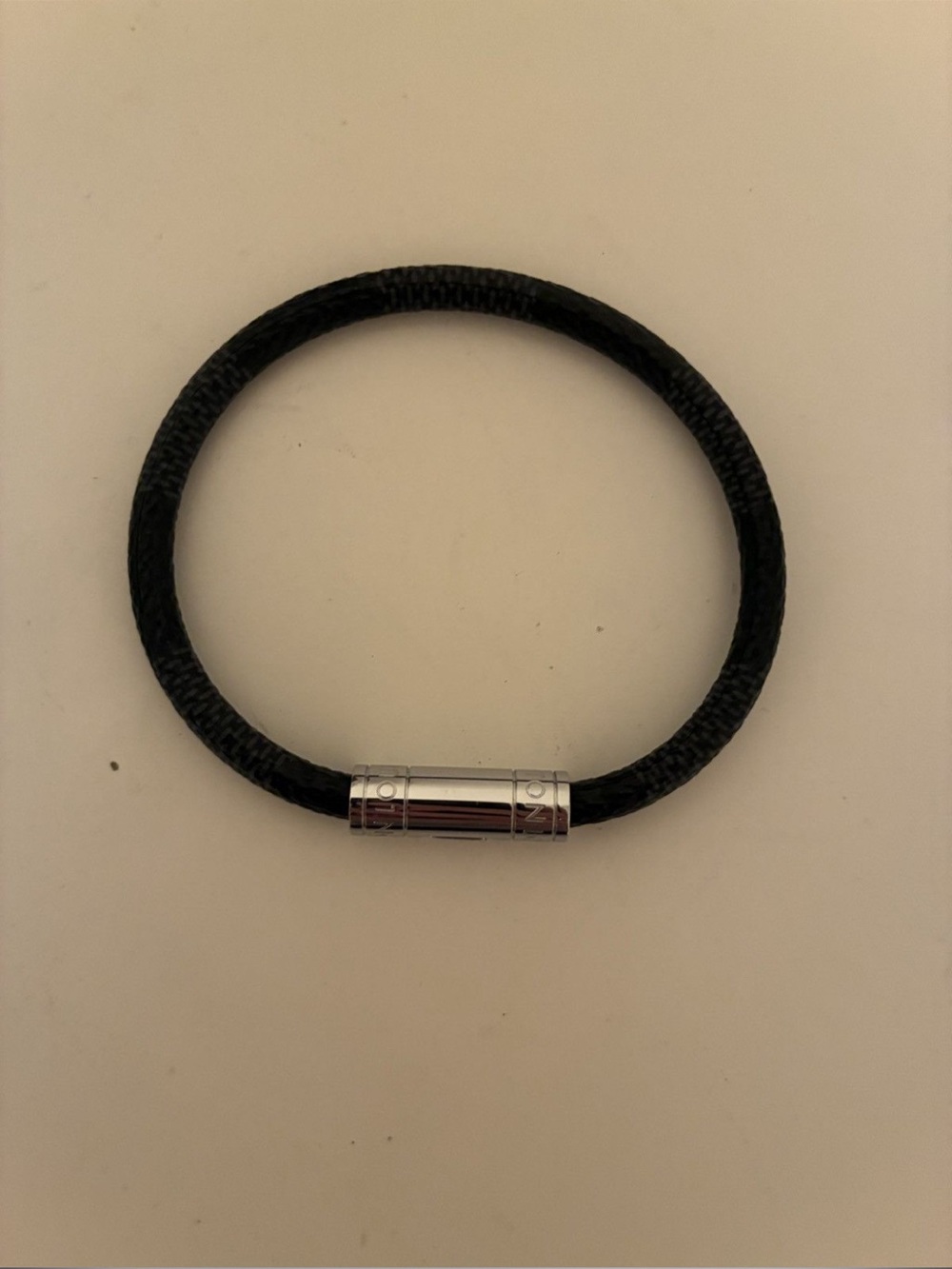 Louis Vuitton Black Braided Leather Bracelet with Silver-Tone Clasp